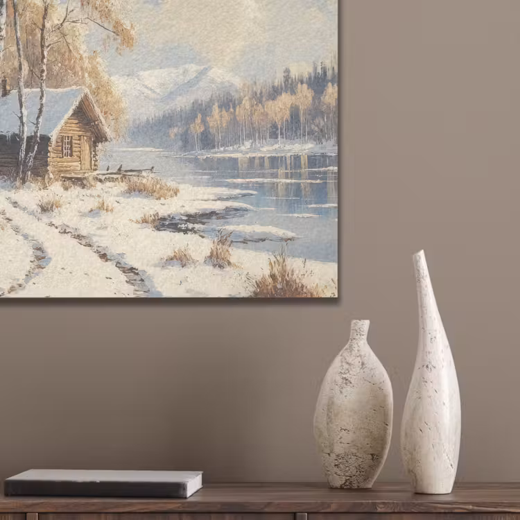 Winter - Sneeuw - Huis - Natuur PET vilt klein -sfeer6_closeup