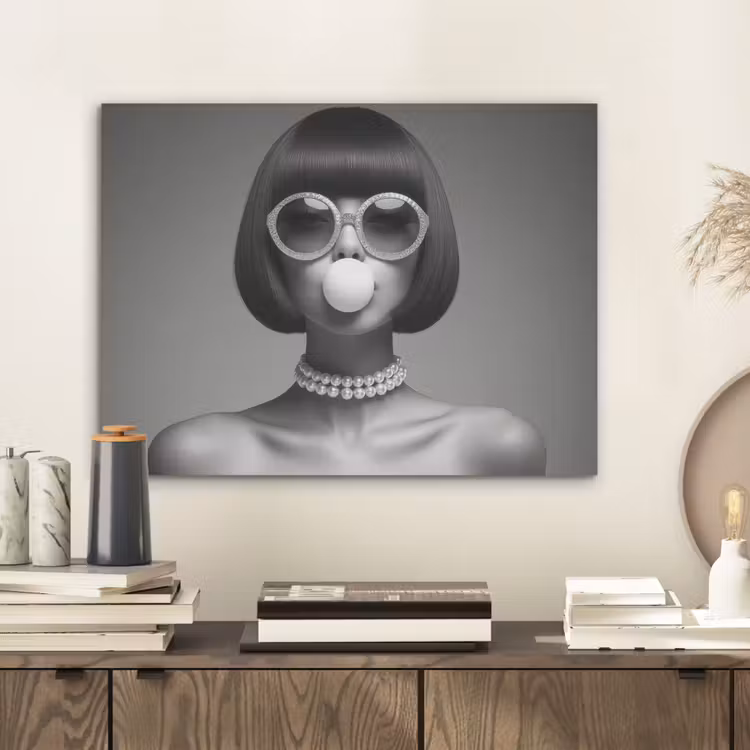 Vrouw - Zwart Wit - Ketting - Zonnebril PET vilt klein -sfeer1