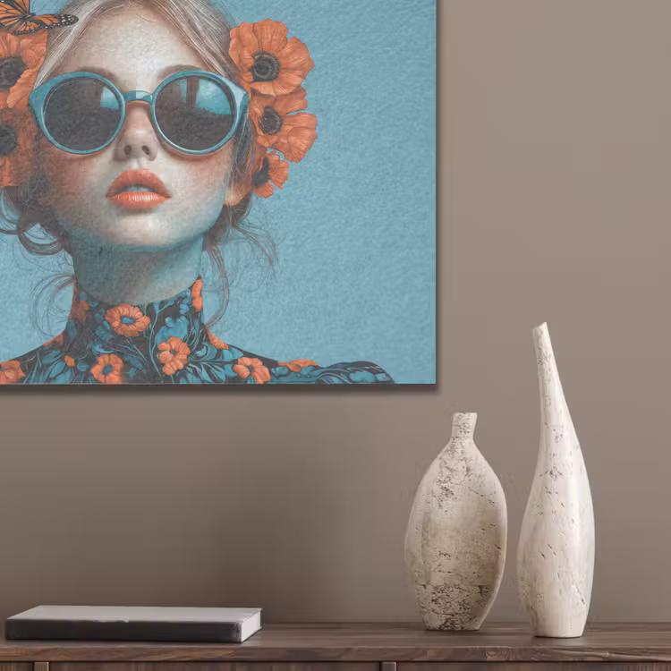 Vrouw - Blauw - Vlinder - Bloemen - Aesthetic PET vilt klein -sfeer6_closeup