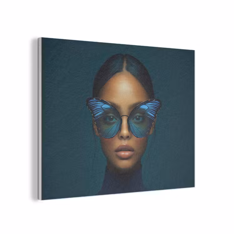 Vrouw - Vlinder - Bril - Blauw - Modern - Portret PET vilt klein -3d