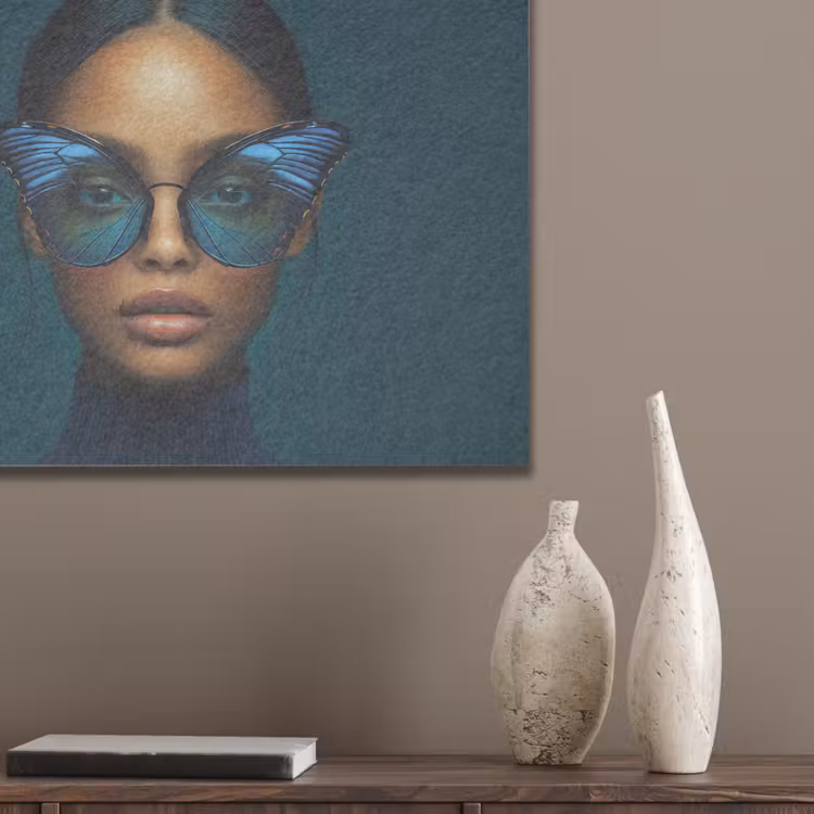 Vrouw - Vlinder - Bril - Blauw - Modern - Portret PET vilt klein -sfeer6_closeup