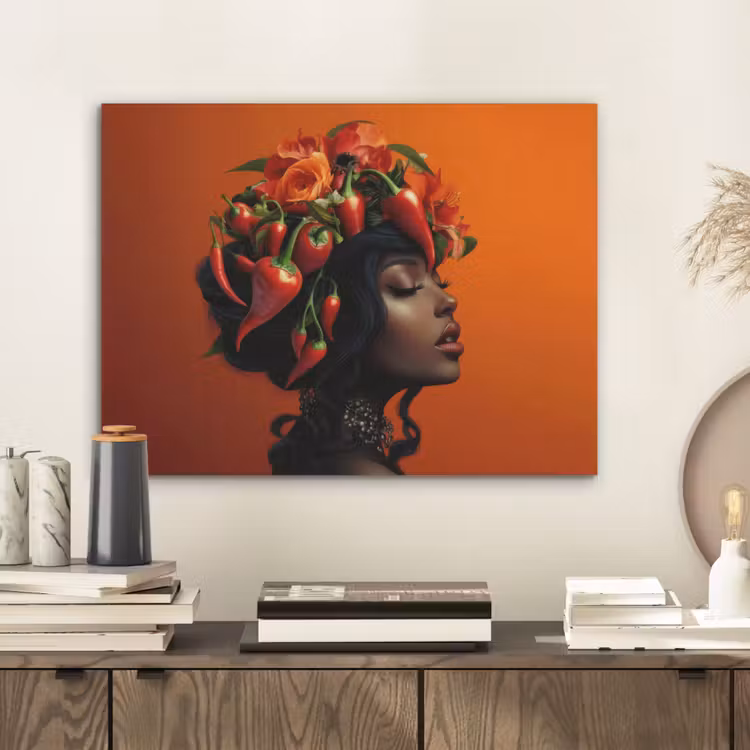 Vrouw - Chilipepers - Pepers - Bloemen PET vilt klein -sfeer1