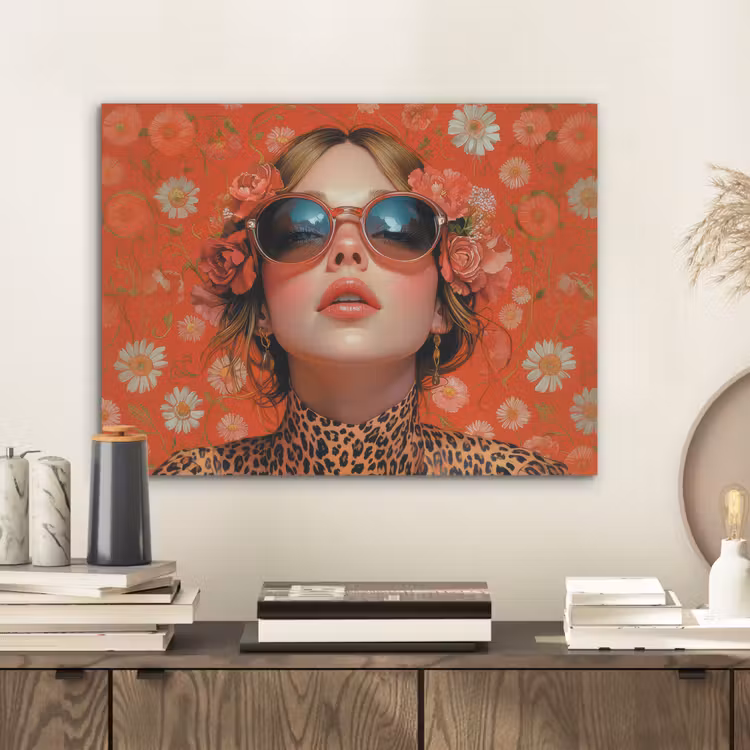 Vrouw - Kleurrijk - Dierenprint - Bloemen PET vilt klein -sfeer1