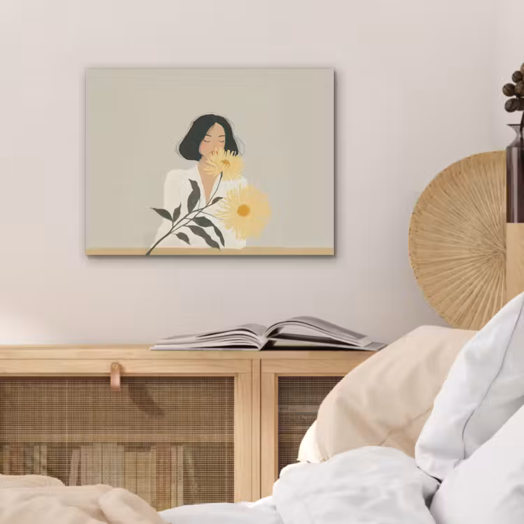 Vrouw - Bloem - Geel - Minimalistisch PET vilt klein -sfeer3