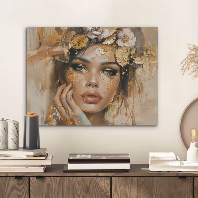 Vrouw - Bloemen - Goud - Portret PET vilt klein -sfeer1