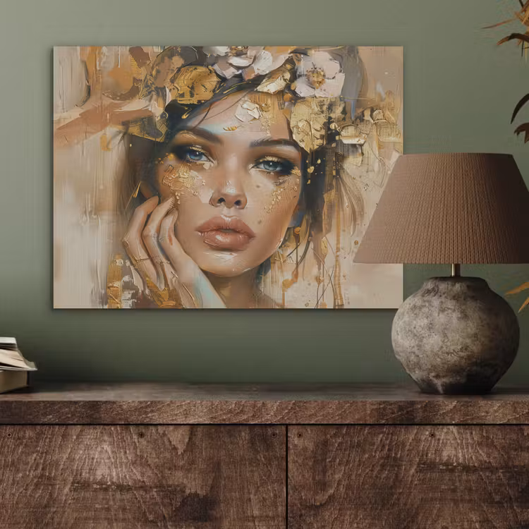Vrouw - Bloemen - Goud - Portret PET vilt klein -sfeer2