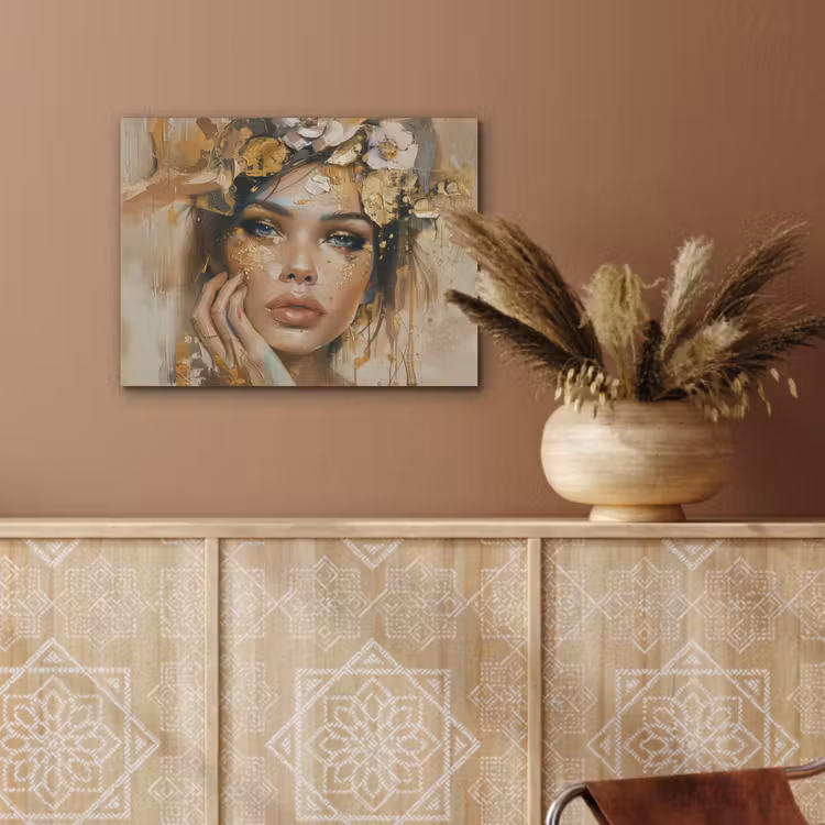 Vrouw - Bloemen - Goud - Portret PET vilt klein -sfeer4