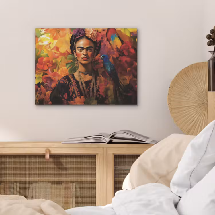 Vrouw - Bloemen - Papegaai - Schilderachtig PET vilt klein -sfeer3