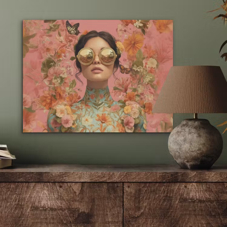 Vrouw - Bril - Roze - Bloemen PET vilt klein -sfeer2
