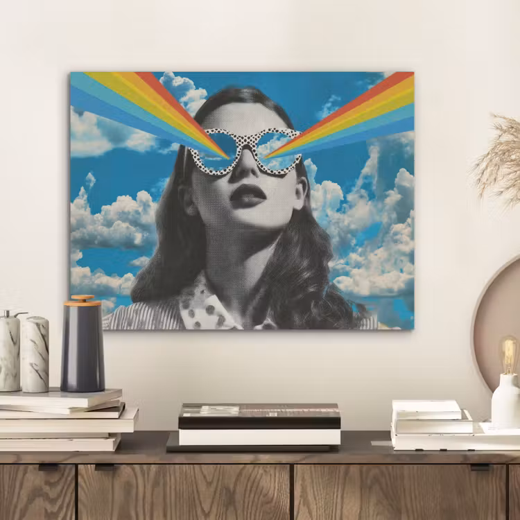 Vrouw - Bril - Regenboog - Wolken PET vilt klein -sfeer1
