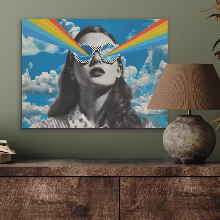 Vrouw - Bril - Regenboog - Wolken PET vilt klein -sfeer2