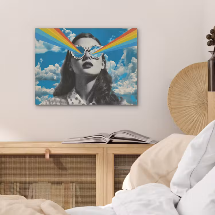 Vrouw - Bril - Regenboog - Wolken PET vilt klein -sfeer3