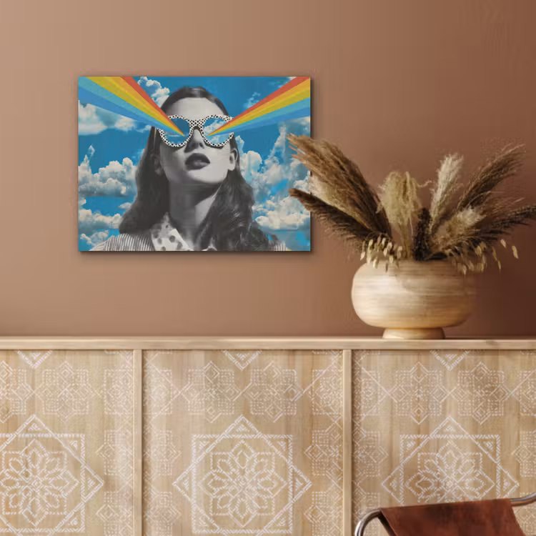 Vrouw - Bril - Regenboog - Wolken PET vilt klein -sfeer4