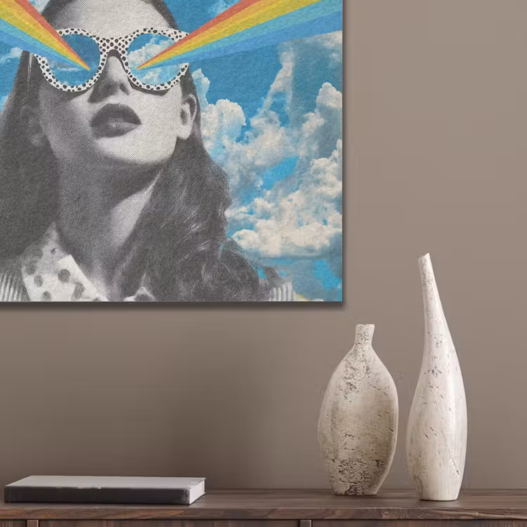 Vrouw - Bril - Regenboog - Wolken PET vilt klein -sfeer6_closeup