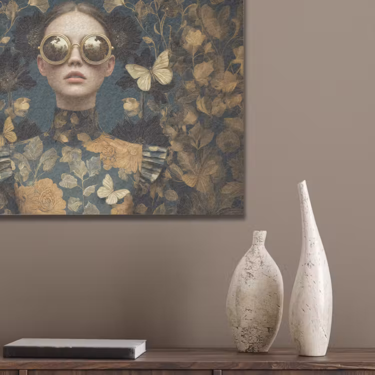 Vrouw - Bladeren - Goud - Vlinders PET vilt klein -sfeer6_closeup
