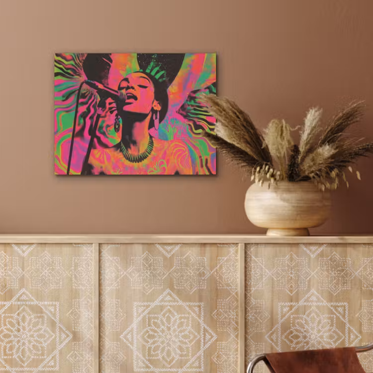 Vrouw - Microfoon - Neon PET vilt klein -sfeer4