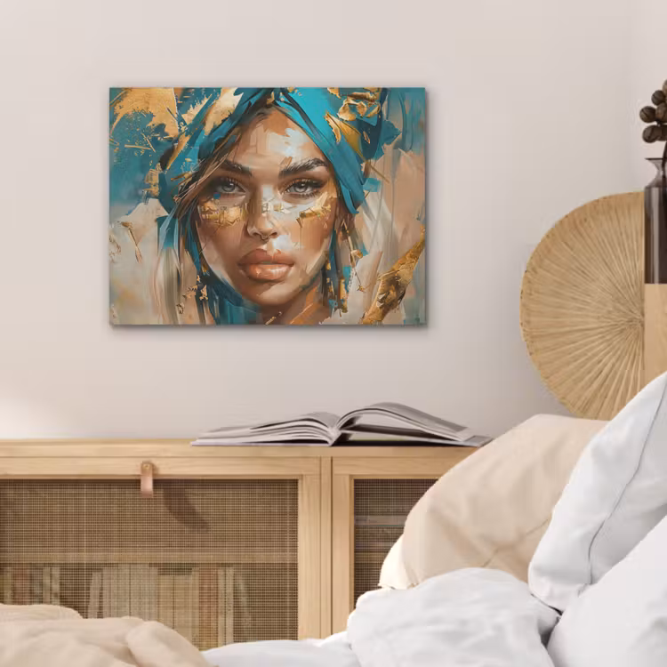Vrouw - Portret - Goud - Luxe - Blauw PET vilt klein -sfeer3