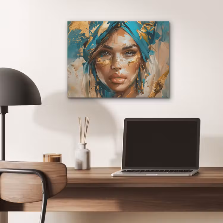 Vrouw - Portret - Goud - Luxe - Blauw PET vilt klein -sfeer5