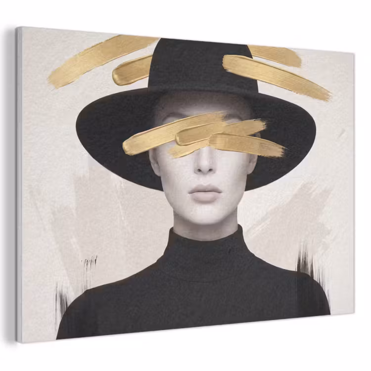 Vrouw - Portret - Modern - Goud - Kunst PET vilt klein -3d