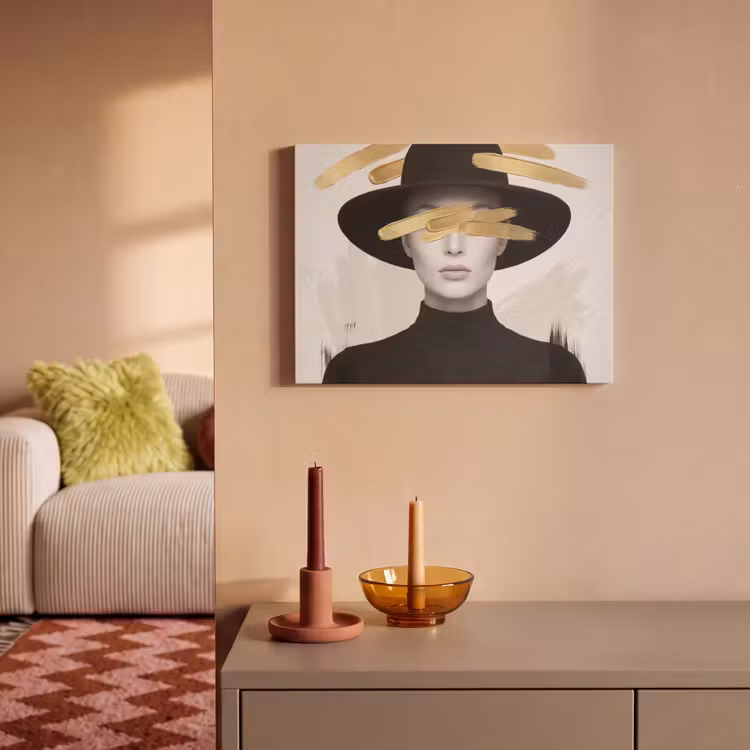 Vrouw - Portret - Modern - Goud - Kunst PET vilt klein -sfeer1