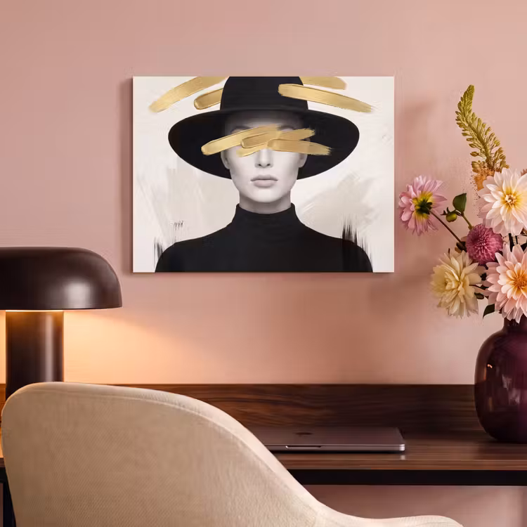 Vrouw - Portret - Modern - Goud - Kunst PET vilt klein -sfeer3