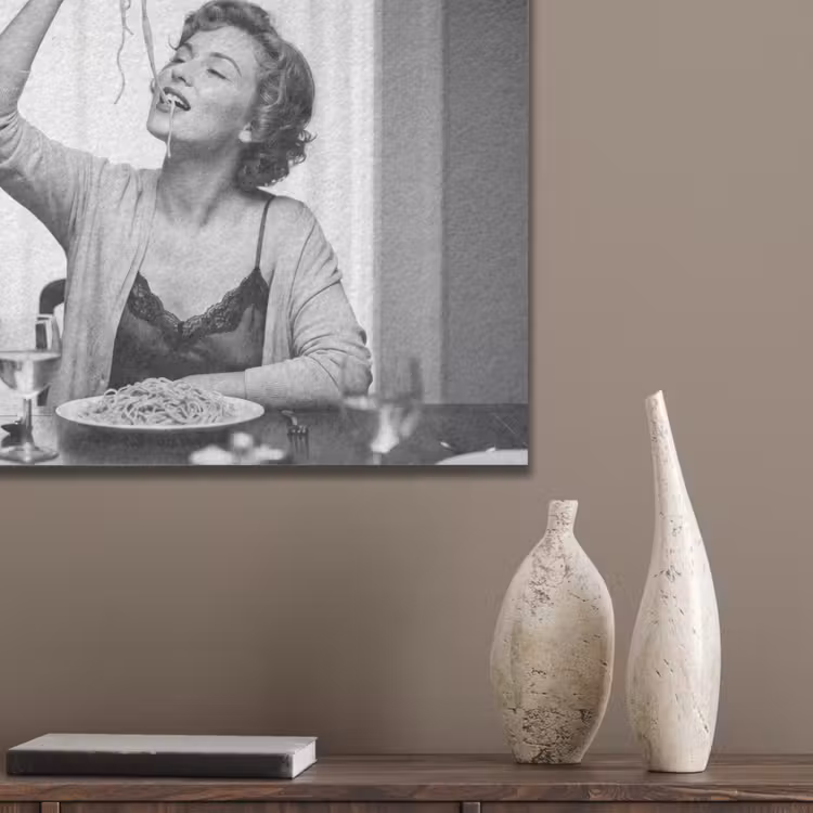 Vrouw - Spaghetti - Zwart - Wit PET vilt klein -sfeer6_closeup