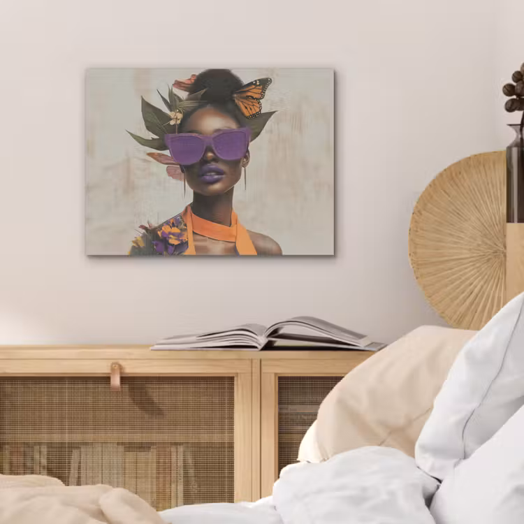 Vrouw - Zonnebril - Vlinder - Bloemen PET vilt klein -sfeer3