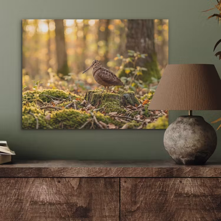 Houtsnip - Bos - Bladeren - Herfst - Gecamoufleerd PET vilt klein -sfeer2