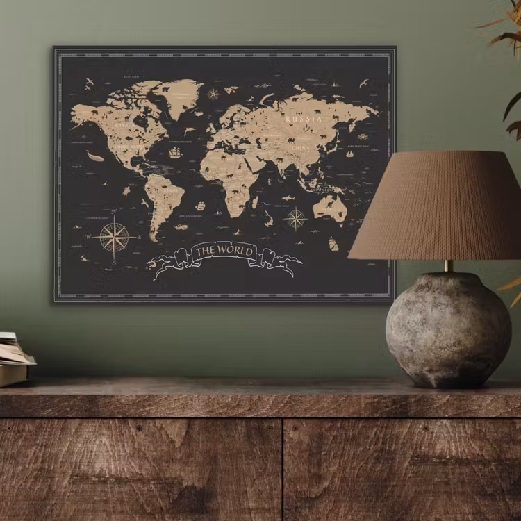 Wereldkaart - Beige - Zwart PET vilt klein -sfeer2