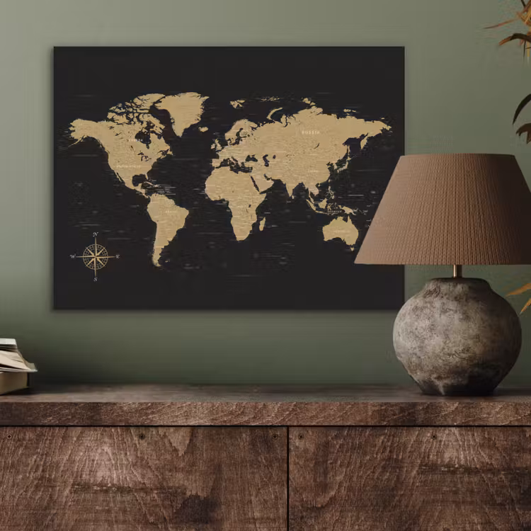 Wereldkaart - Beige - Zwart PET vilt klein -sfeer2