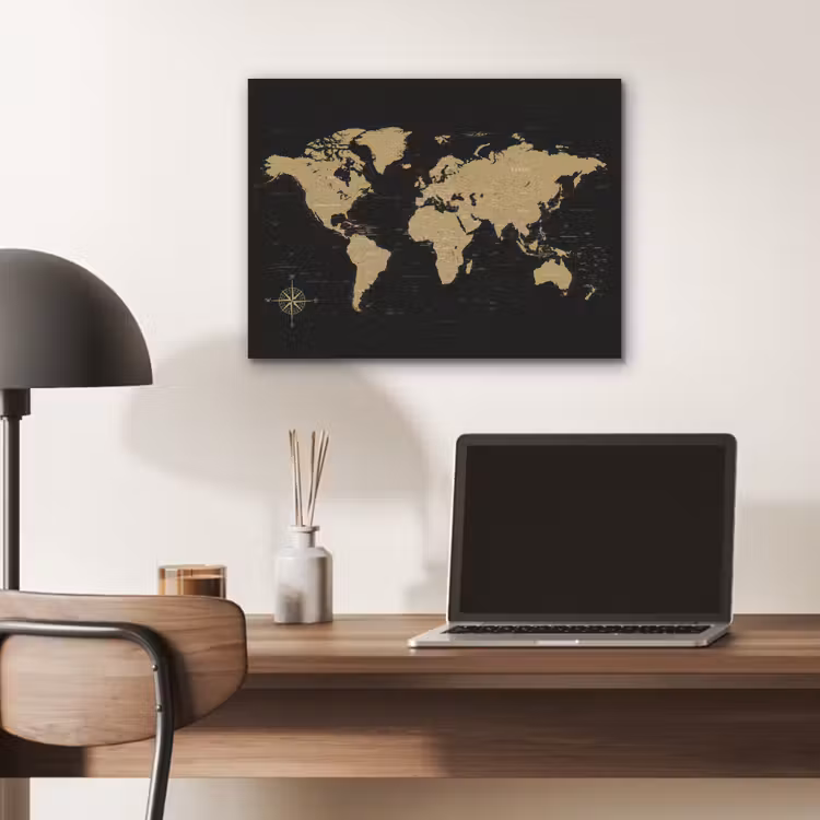 Wereldkaart - Beige - Zwart PET vilt klein -sfeer5