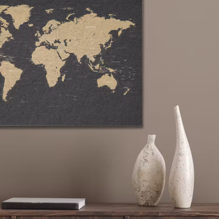 Wereldkaart - Beige - Zwart PET vilt klein -sfeer6_closeup