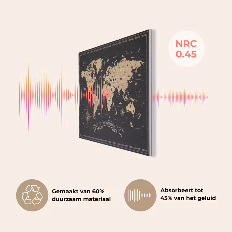 Wereldkaart - Beige - Zwart PET vilt klein -USP_NL