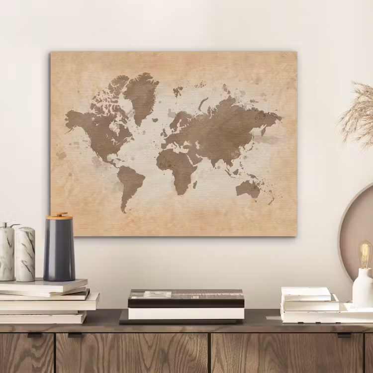 Wereldkaart - Beige - Bruin PET vilt klein -sfeer1