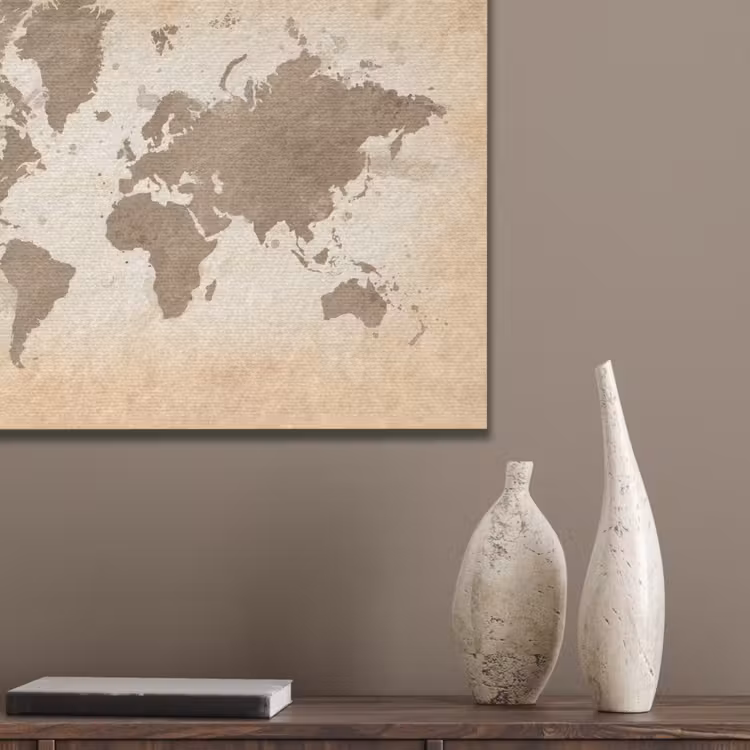 Wereldkaart - Beige - Bruin PET vilt klein -sfeer6_closeup