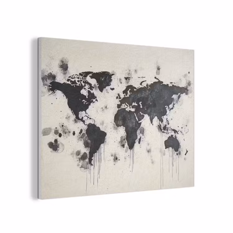 Wereldkaart - Zwart - Inkt PET vilt klein -3d