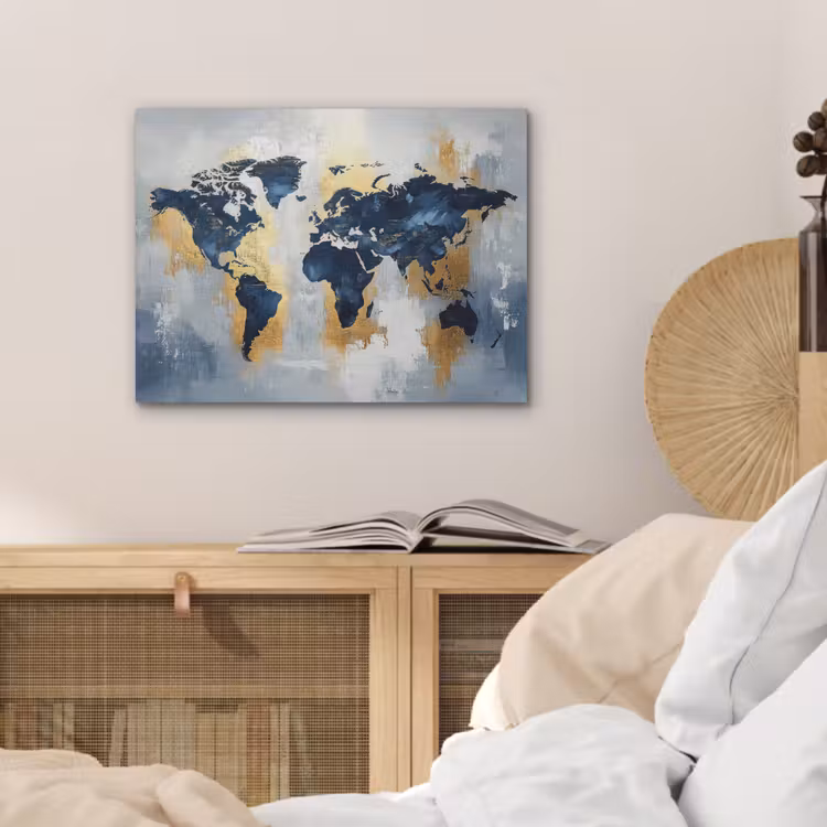 Wereldkaart - Blauw - Abstract PET vilt klein -sfeer3
