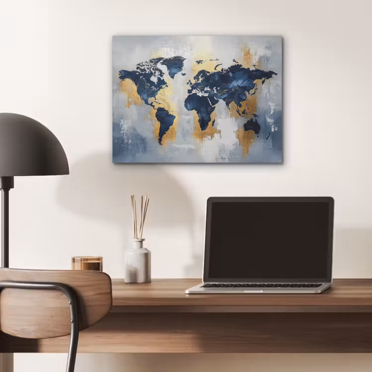 Wereldkaart - Blauw - Abstract PET vilt klein -sfeer5