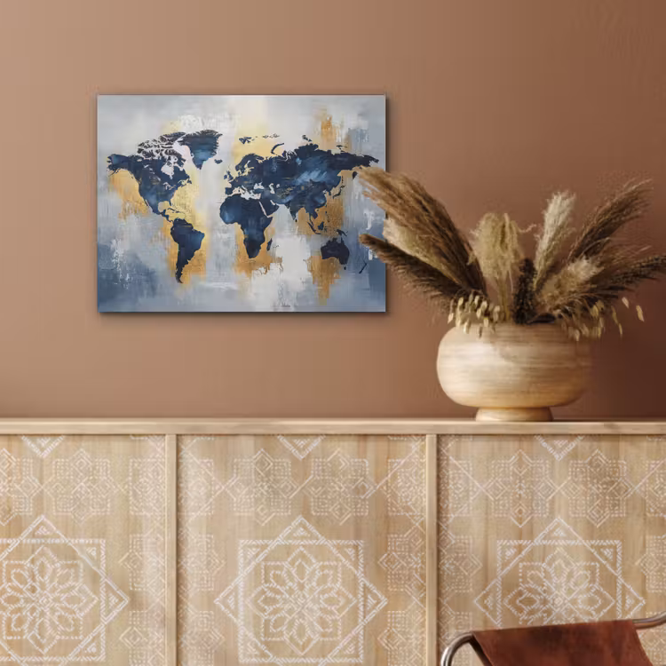Wereldkaart - Blauw - Abstract PET vilt klein -sfeer4