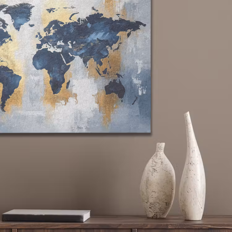 Wereldkaart - Blauw - Abstract PET vilt klein -sfeer6_closeup