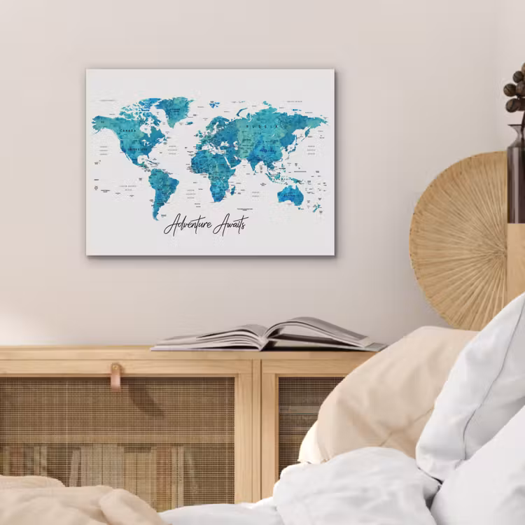 Wereldkaart - Blauw - Kleurrijk PET vilt klein -sfeer3