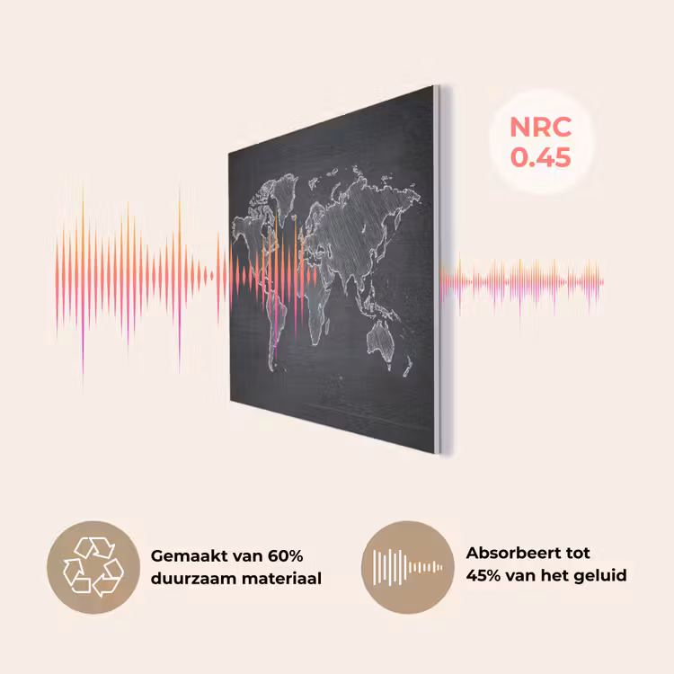 Wereldkaart - Krijt - Zwart - minimalistisch PET vilt klein -USP_NL