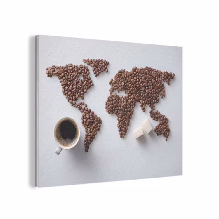 Wereldkaart - Koffiebonen - Suikerklontjes PET vilt klein -3d