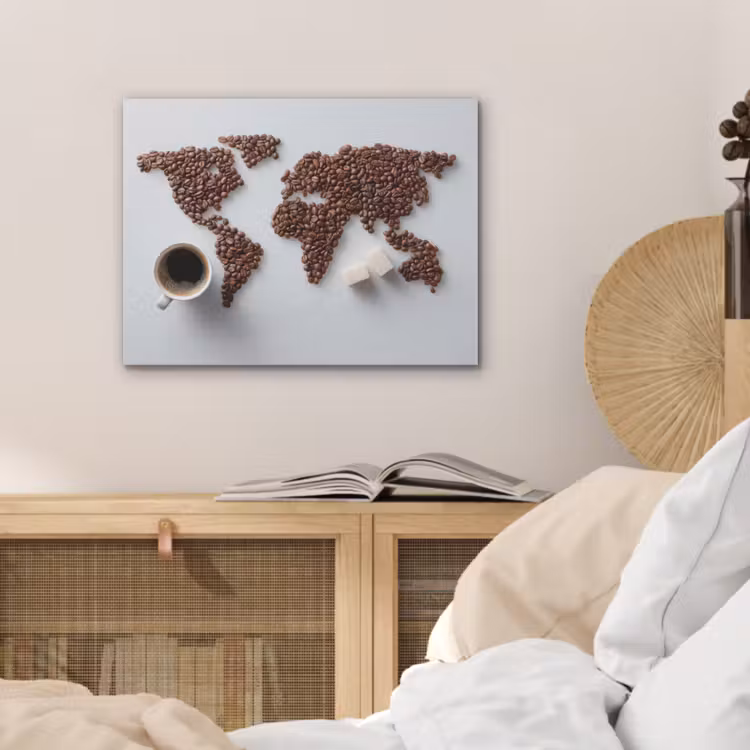 Wereldkaart - Koffiebonen - Suikerklontjes PET vilt klein -sfeer3