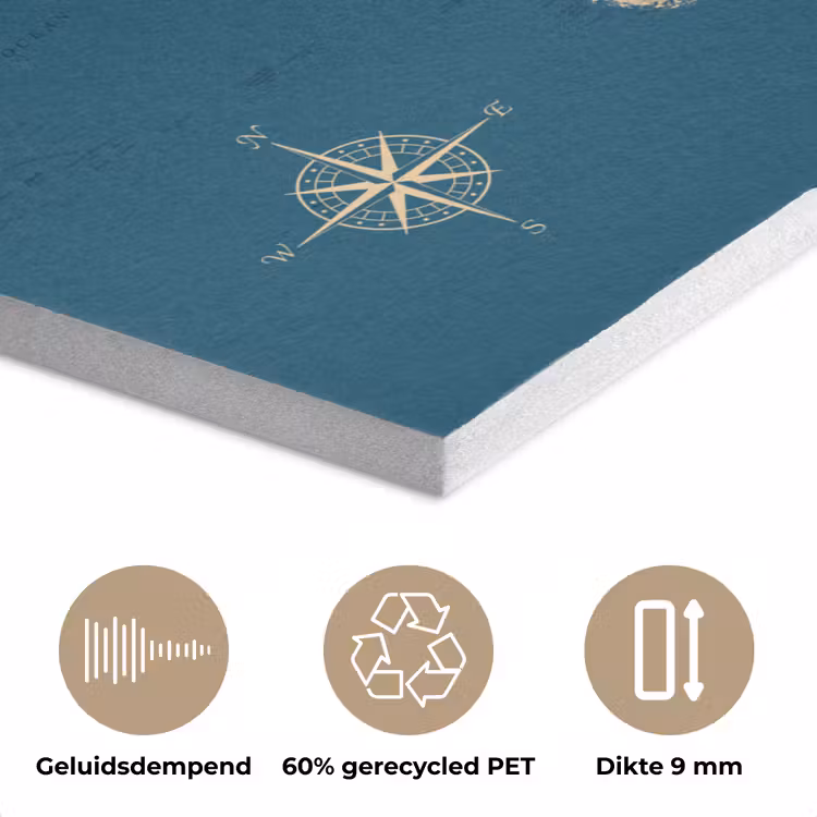 Wereldkaart - Donkerblauw - Beige PET vilt klein -closeup_NL