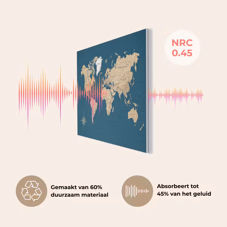 Wereldkaart - Donkerblauw - Beige PET vilt klein -USP_NL