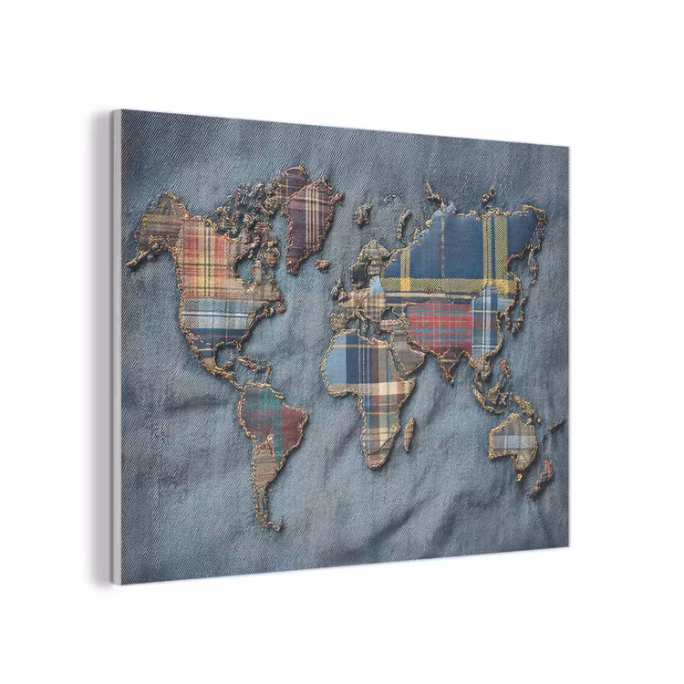 Wereldkaart - Denim - Textiel PET vilt klein -3d