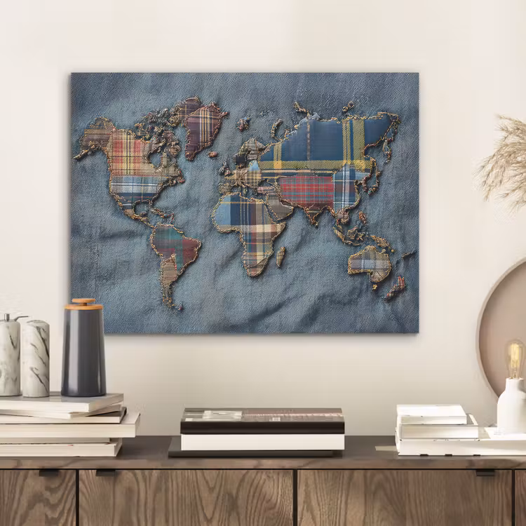 Wereldkaart - Denim - Textiel PET vilt klein -sfeer1