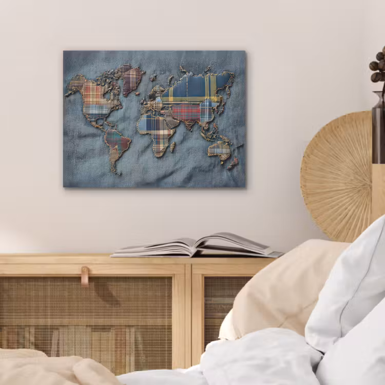 Wereldkaart - Denim - Textiel PET vilt klein -sfeer3