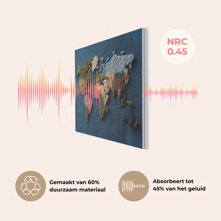 Wereldkaart - Geborduurd - Verschillende tinten PET vilt klein -USP_NL